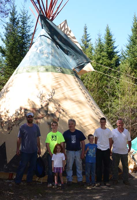 The tipi setup crew.  Setting up a new tipi is an all-day affair with many hands.